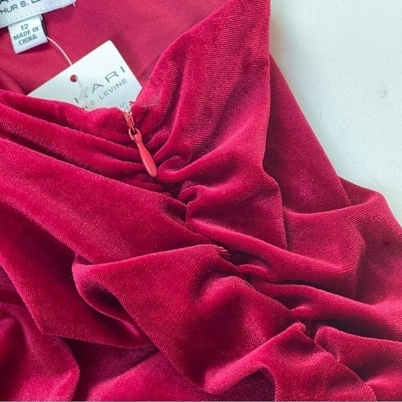 TAHARI ASL Red Velvet Ruched Velvet One Shoulder Dress Sz 12 - Picture 7 of 10